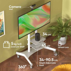 ONKRON TS1881-W stand mobil premium pentru TV-uri si display-uri cu diagonala 50"-86", max 90Kg, alb