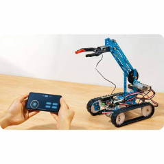 Structura robusta din piese de aluminiu anodizat si module electronice pentru kit robot educational programabil.